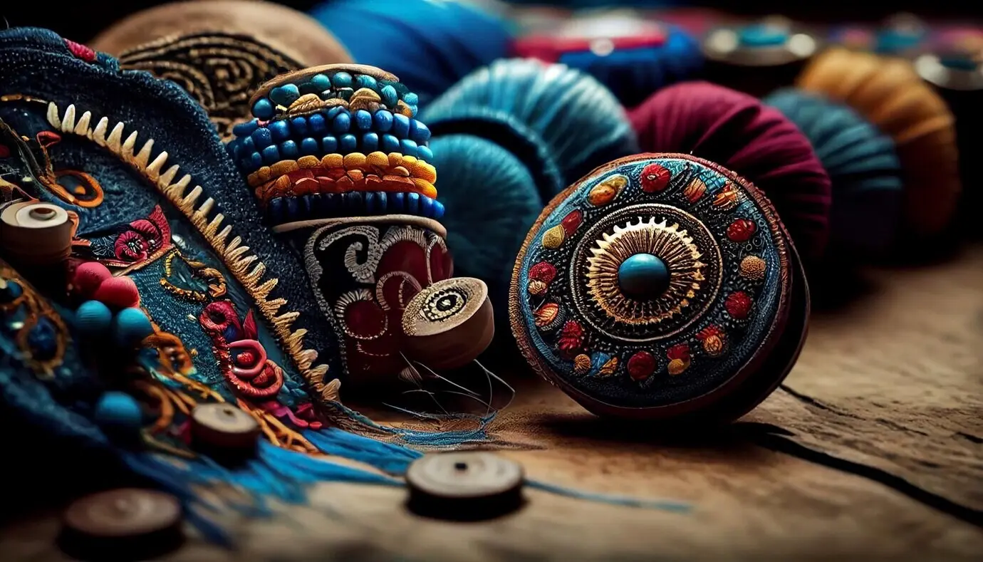 Многоцветная вышивка на богато украшенном турецком ковре-сувенире, сгенерированная ИИ.